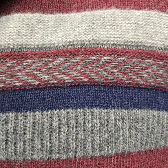 BANANA REPUBLIC Quarter 1/4 Zip Sweater Wool Italian Yarn Men L Burgundy Striped - Picture 4 of 13